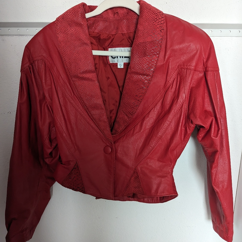 Chia cropped red and suede leather jacket in small